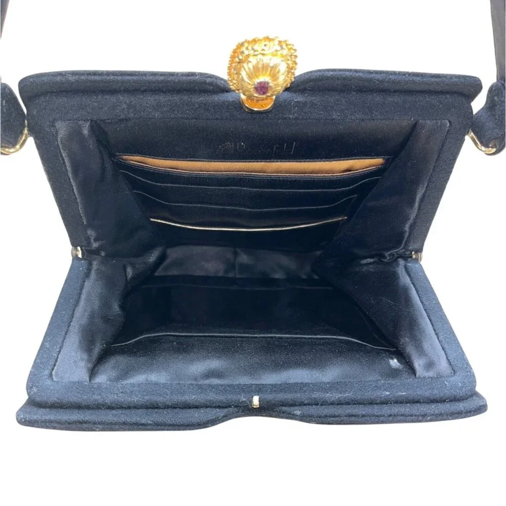 Vintage Rosenfeld Black Gold Clasp & Purple Gem Detail Evening Clutch Bag Sz S - Picture 6 of 8